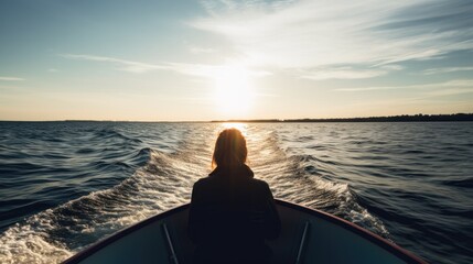 Fototapeta premium person enjoying a scenic boat ride or cruise, generative ai