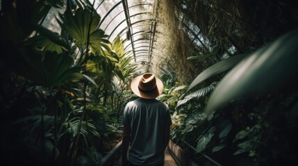 person exploring a botanical garden or greenhouse generative ai