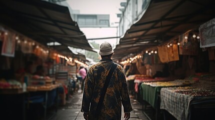 Fototapeta na wymiar person strolling through a street market or bazaar generative ai