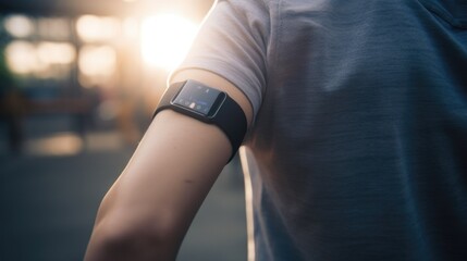 Obraz na płótnie Canvas person using a wearable fitness tracker or smartwatch generative ai