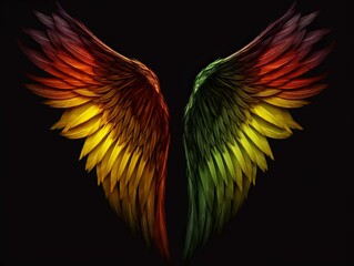 Pair of Wings on Solid Backdrop Themed Red, Yellow, Green, and Black for Juneteenth, African American Heritage [Generative AI]