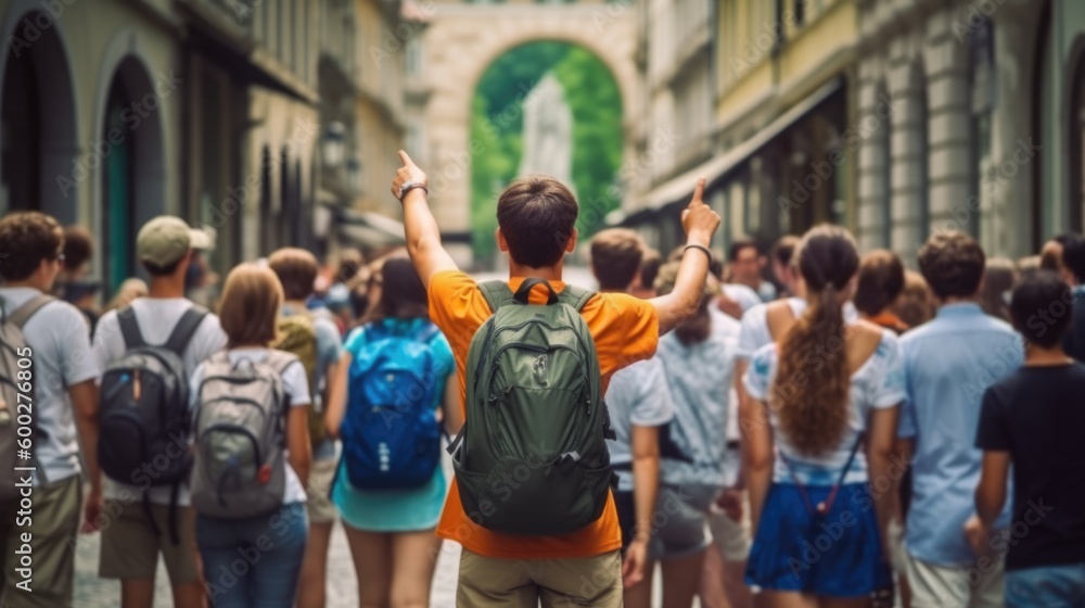 Wall mural tour guide leading a group of tourists generative ai