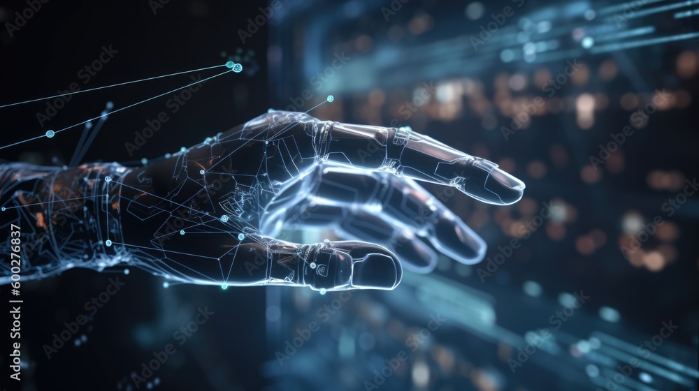 Wall mural human hand, big data of global network connection background generative ai