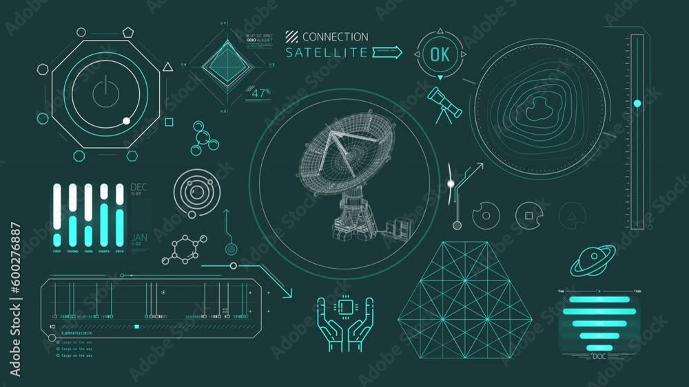 Canvas Prints animated infographics on the theme of radio astronomy and space observation.