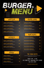 Naklejka premium Modern Restaurant Burger Menu Fast Food