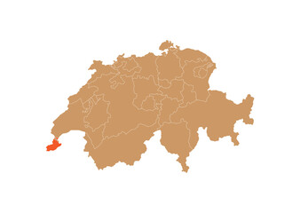 Obraz premium Map of Geneva on Switzerland map. Map of Geneva highlighting the boundaries of the canton of Geneva on the map of Switzerland 