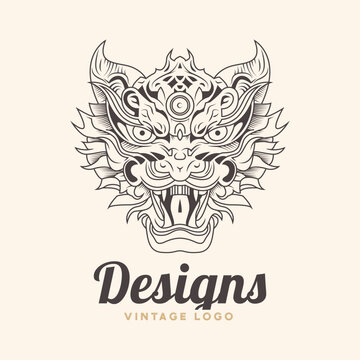 dragon head character logo. devil dragon template logo.