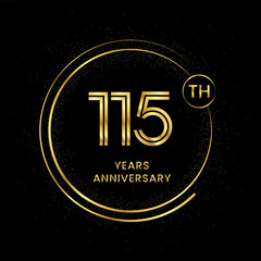 115 years anniversary with golden circle glitter and double circle line vector template