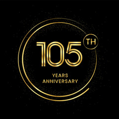 105 years anniversary with golden circle glitter and double circle line vector template