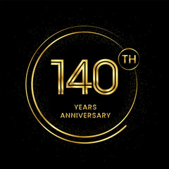 140 years anniversary with golden circle glitter and double circle line vector template