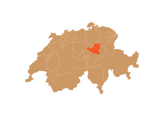 Map of Schwyz on Switzerland map. Map of Schwyz highlighting the boundaries of the canton of Schwyz on the map of Switzerland