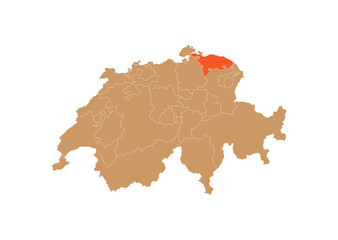 Map of Thurgau on Switzerland map. Map of Thurgau highlighting the boundaries of the canton of Thurgau on the map of Switzerland
