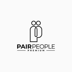 LETTER P LOGO PEOPLE PAIR MATCH VECTOR ICON LINE ILLUSTRATION
