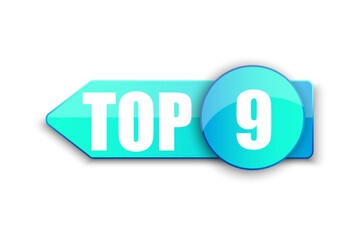 Top 9 small logo. Blue winner sticker nine. Tape best rating. vector illustration.