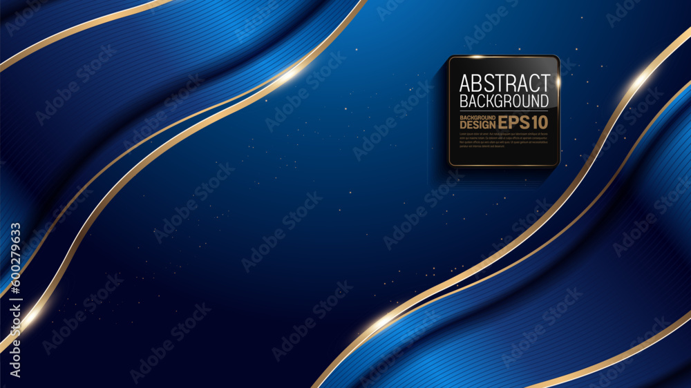 Poster gold curve line on blue luxury background, image abstract, overlap layer shadow gradients space comp