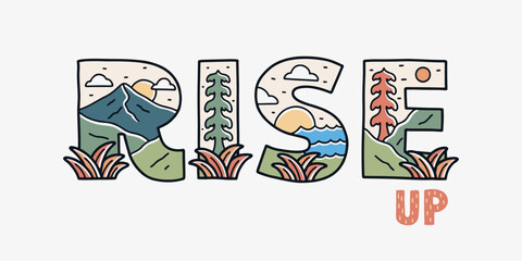 Rise up letter vector with nature outdoor design inside