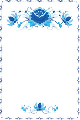Intricate Blue Floral Vectors with Floral Border. Can be used as an invitation template