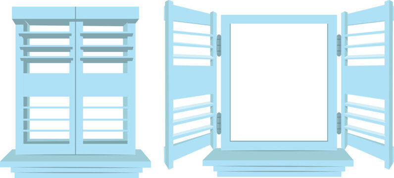 Cute Blue Vector Window (Open and Closed)