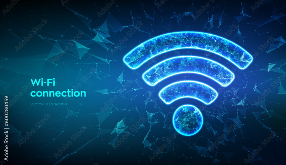 Poster wi-fi network icon. low poly abstract wi fi sign. wlan access, wireless hotspot signal symbol. mobil