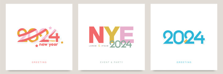 Set of 2024 new year for celebration. 2024 new year square template for poster, calendar, banner, flyer and social media post template