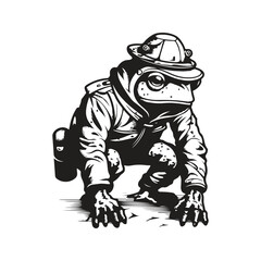 toad scavenger, vintage logo line art concept black and white color, hand drawn illustration