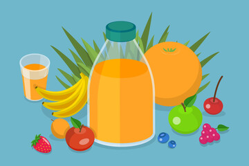 3D Isometric Flat Vector Conceptual Illustration of Fruit Juice, Natural Berry Blend.