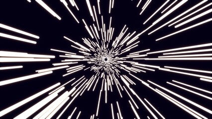 Glowing Lines UHD. Flying in space with luminous neon lines. Hyperspace. Modern ultraviolet spectrum of light. White neon color. Digital Design Concept. 