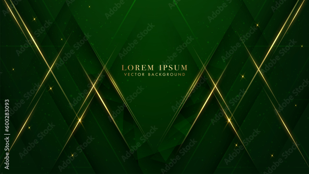 Canvas Prints green luxury background with triangle diamond elegant, slant golden lines and glittering light effec