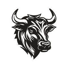 zebu mascot, vintage logo line art concept black and white color, hand drawn illustration
