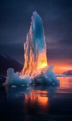 Luminescent Iceberg in Ocean. Generative ai