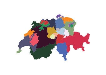 Map of Switzerland cantons. Detailed colored map of Switzerland cantons and regions