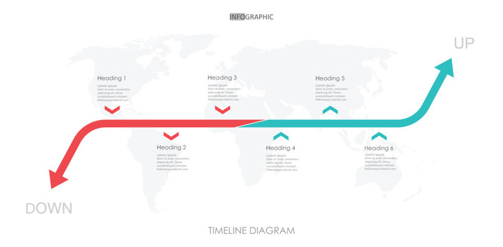 business project roadmap arrow up down timeline diagram Infographic roadmap template for business. 6 step modern Timeline diagram calendar with presentation vector infographics.