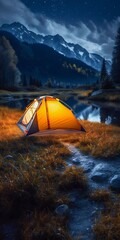 Outdoor Camping at Nature Night Star Background. Generative ai