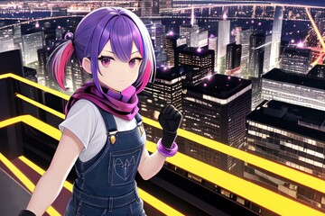 「Generative」「AI」夜景を見下ろす少女