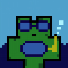 8 bit of pixel froggy character. swimming froggy in vektor illustrations for game assets or cross stitch patterns.	