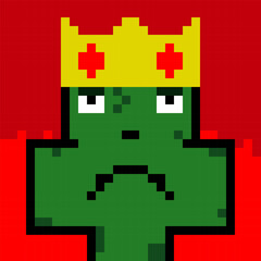 Obraz premium 8 bit of pixel froggy character. king froggy in vektor illustrations for game assets or cross stitch patterns. 