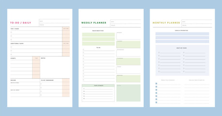 3 set of daily, week, monthly planner. Plan your day make dream happen.