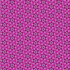 Bright geometric floral fabric print Vibrant pink magenta purple green mosaic stylized flower motifs
