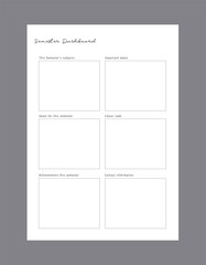 Semester Dashboard planner. Minimalist planner template set. Vector illustration.	 