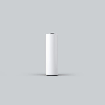 realistic white alkaline AA batteries in blister packed icon set. Design template for branding, mockup. Closeup isolated on white background. 3D illustration, 3D rendering.