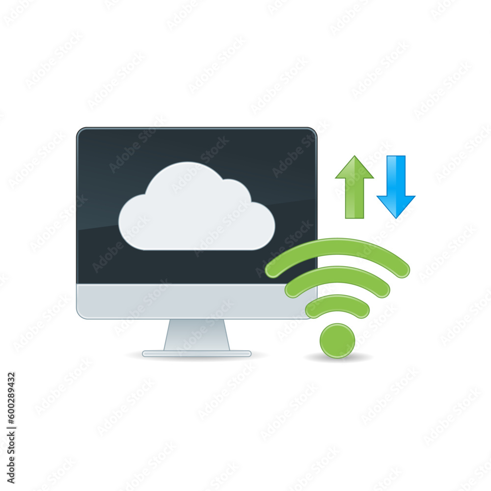 Poster cloud computing icon vector. computer monitor, cloud, wireless, arrow icon.