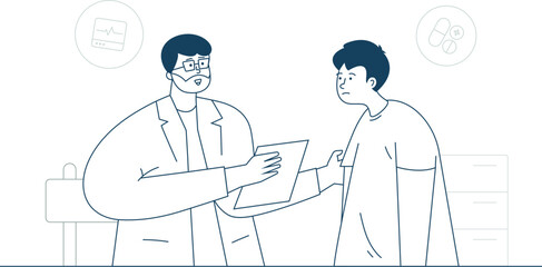Doctor and patient having medical consultation with Outline Style