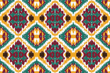 Fototapeta premium African Ikat floral paisley embroidery background. geometric ethnic oriental pattern traditional. Ikat Flower style abstract vector illustration. design for print texture,fabric,saree,sari,carpet.