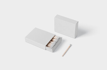 Blank matchbox mock up template isolated on white background, 3D illustration, 3D rendering.