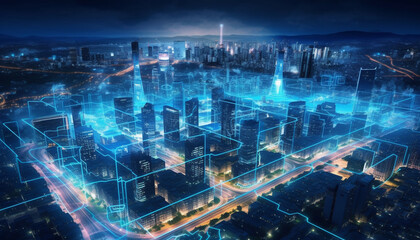 Smart City's Advanced Urban Control Center with Connected Infrastructure and Pulsating Data Streams - Generative AI