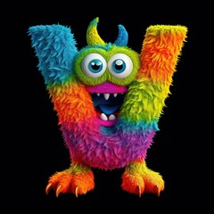 Naklejka premium crazy mad funny cute tiny Monster In the form of the letter V, created with generative AI technology