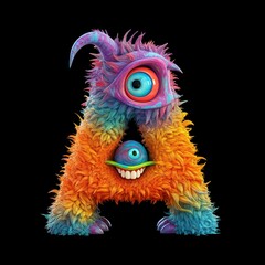 Fototapeta premium crazy mad funny cute tiny Monster In the form of the letter A, created with generative AI technology