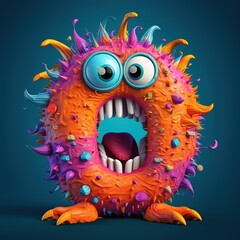 Fototapeta premium crazy mad funny cute tiny Monster In the form of the letter O, generative AI illustration