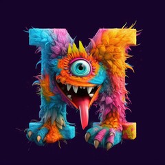 crazy mad funny cute tiny Monster In the form of the letter M, created with generative AI technology