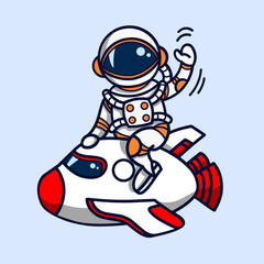 Astronaut riding a spaceship. Cute Astronaut Riding Rocket. Cartoon Vector Icon Illustration. Flat Cartoon Style.